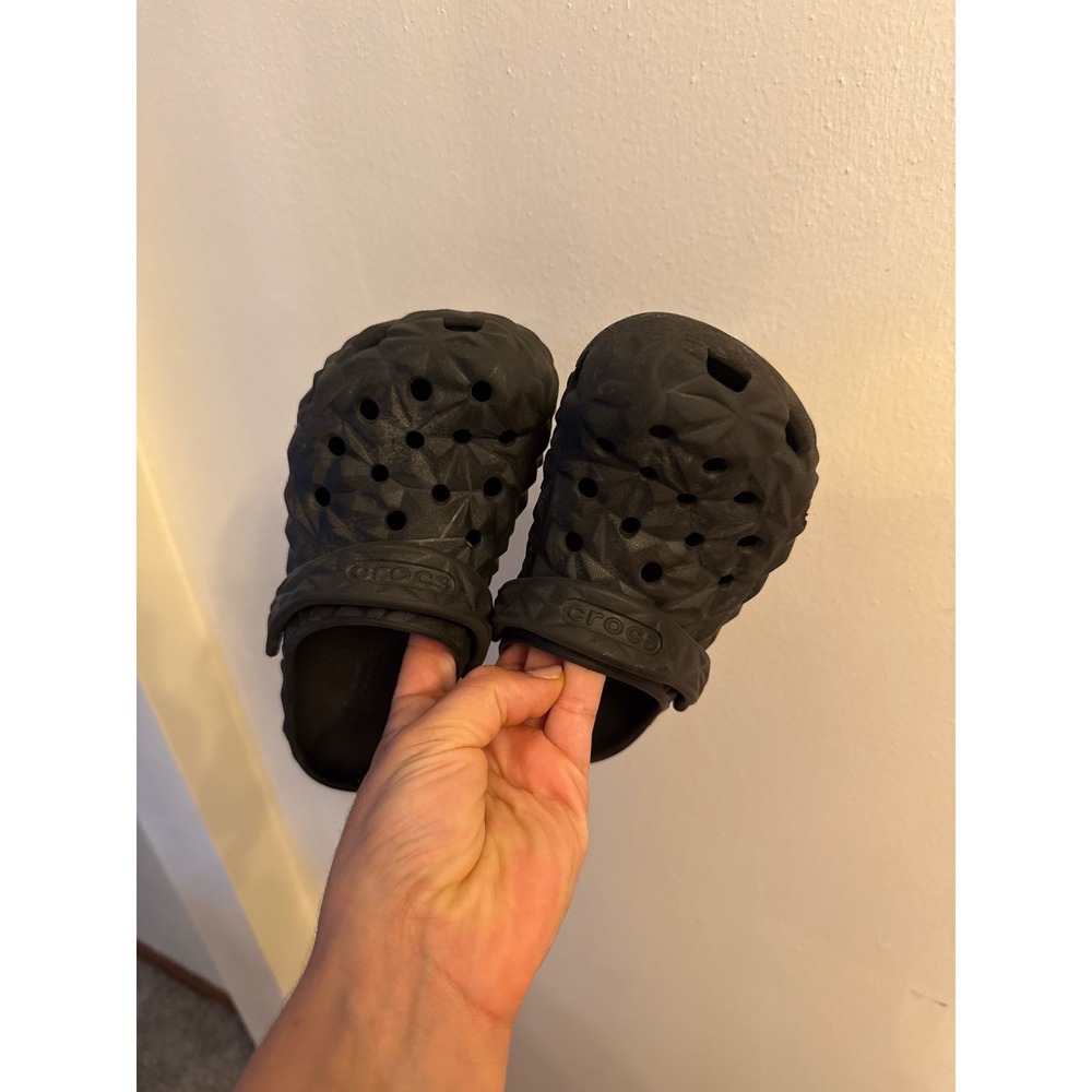 Crocs Kids Classic Geometric Clog Black Textured Slip On Shoes J1